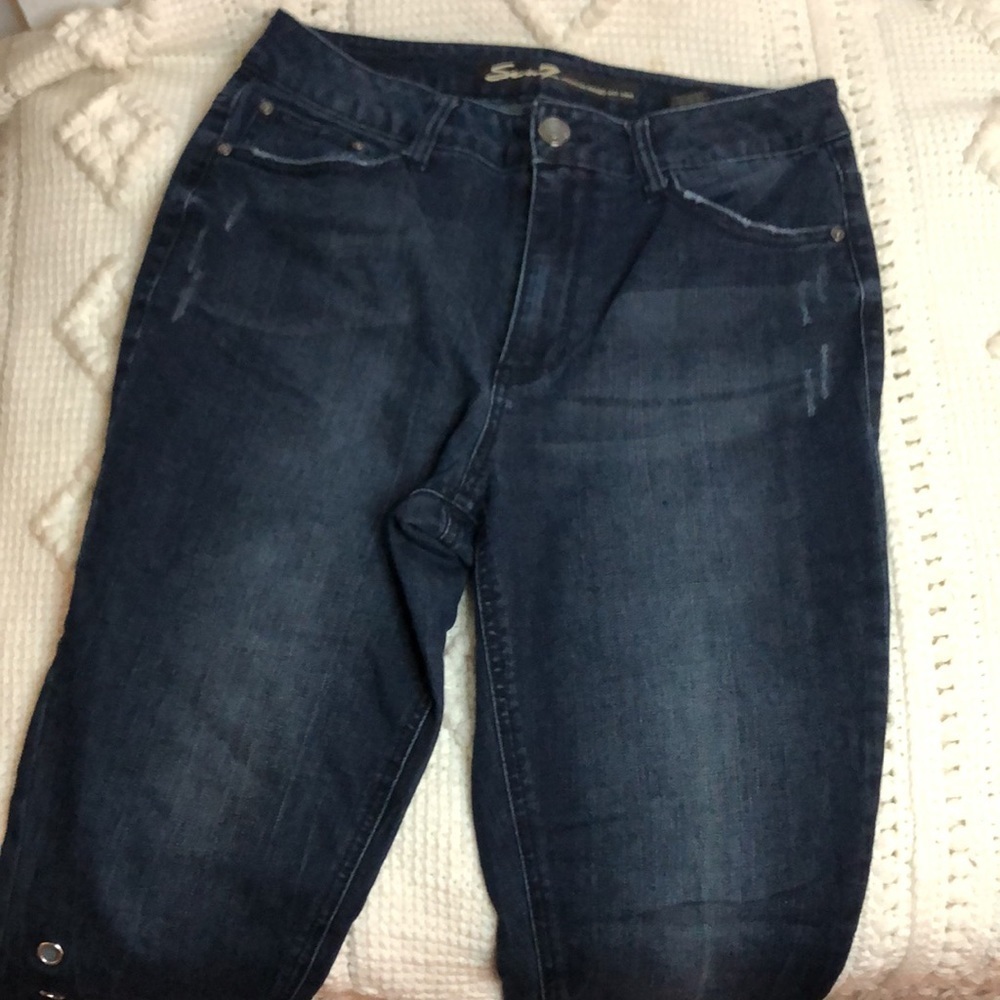 Seven7 Dark Wash Mid Rise Grommet Detail Split Hem Ankle Skinny Jeans Denim 10 - Picture 3 of 11